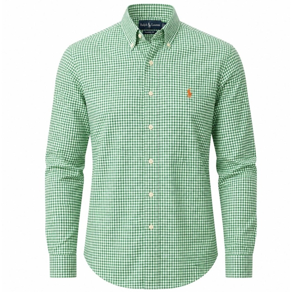 Ralph Lauren Shirt Mens Medium Green Check Button Down Classic Fit Long Sleeve